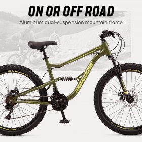 Mongoose Bash Suspension mountain bike, 21 speeds, 26-inch wheels, green