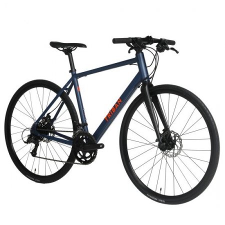 Decathlon Triban RC120, Aluminum Road Bike Flat Bar Disc Brakes, 700c, 16 Speed, Medium, Blue