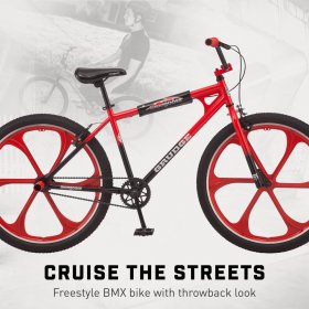 Mongoose 26 In. Grudge Mag BMX Freestyle Bike, Single Speed, Red / Black
