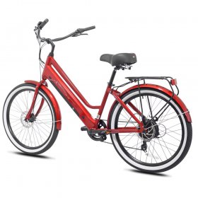 Kent Bicycle 26" 350W Pedal Assist Cruiser Electric Bicycle, Red