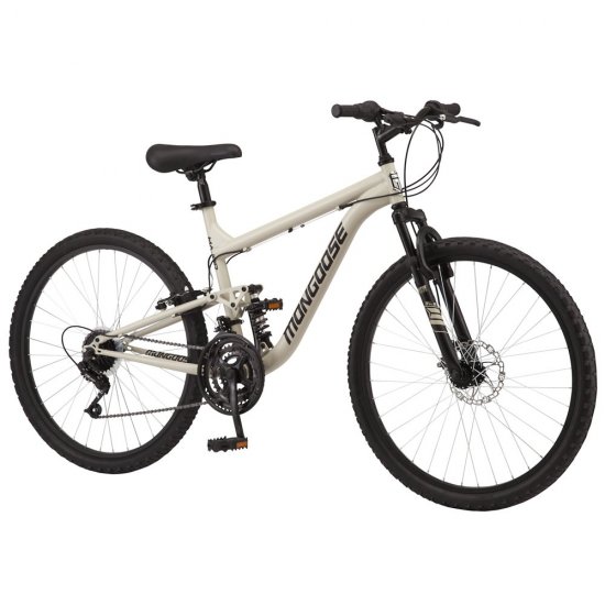 Mongoose Major Mountain Bike, 26-inch wheels, 18 speeds, sand, mens style frame