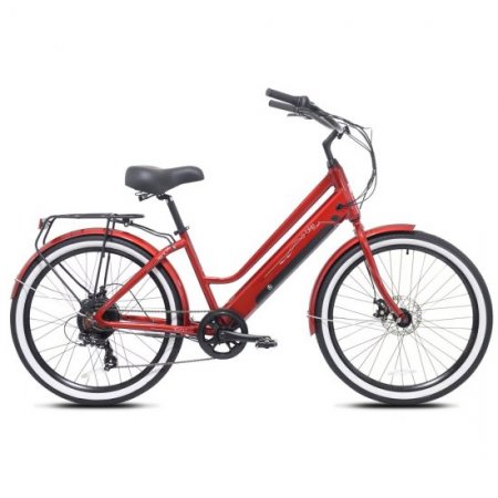 Kent Bicycle 26" 350W Pedal Assist Cruiser Electric Bicycle, Red