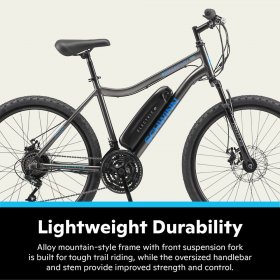 Schwinn Boundary ELECTRIC Mountain Bike, 26-inch wheels, 18 speeds, 250-watt pedal assist motor, black