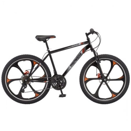 Mongoose Mack Mag Wheel Mountain Bike, 26" Wheels, 21 Speeds Shimano Revo Twist Shifters, Men's Frame, Orange & White On Black