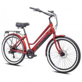 Kent Bicycle 26" 350W Pedal Assist Cruiser Electric Bicycle, Red
