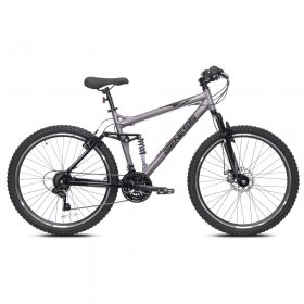Genesis 26 In. Malice Men's Aluminum Full Suspension Mountain Bike with 21 Speeds, Front Disc Brake and Front Suspension, Metallic Gray