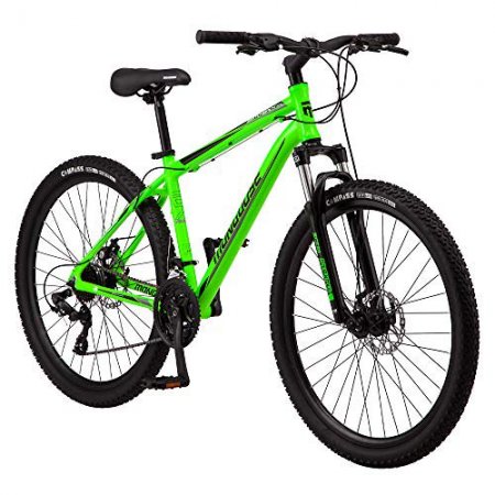 Mongoose Switchback Trail Adult Mountain Bike, 21 Speeds, 27.5-Inch Wheels, Mens Aluminum Medium Frame, Neon Green