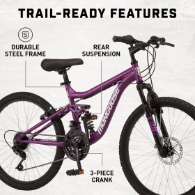 Mongoose Major Mountain Bike, 24-Inch Wheels, 21 Speeds, Purple